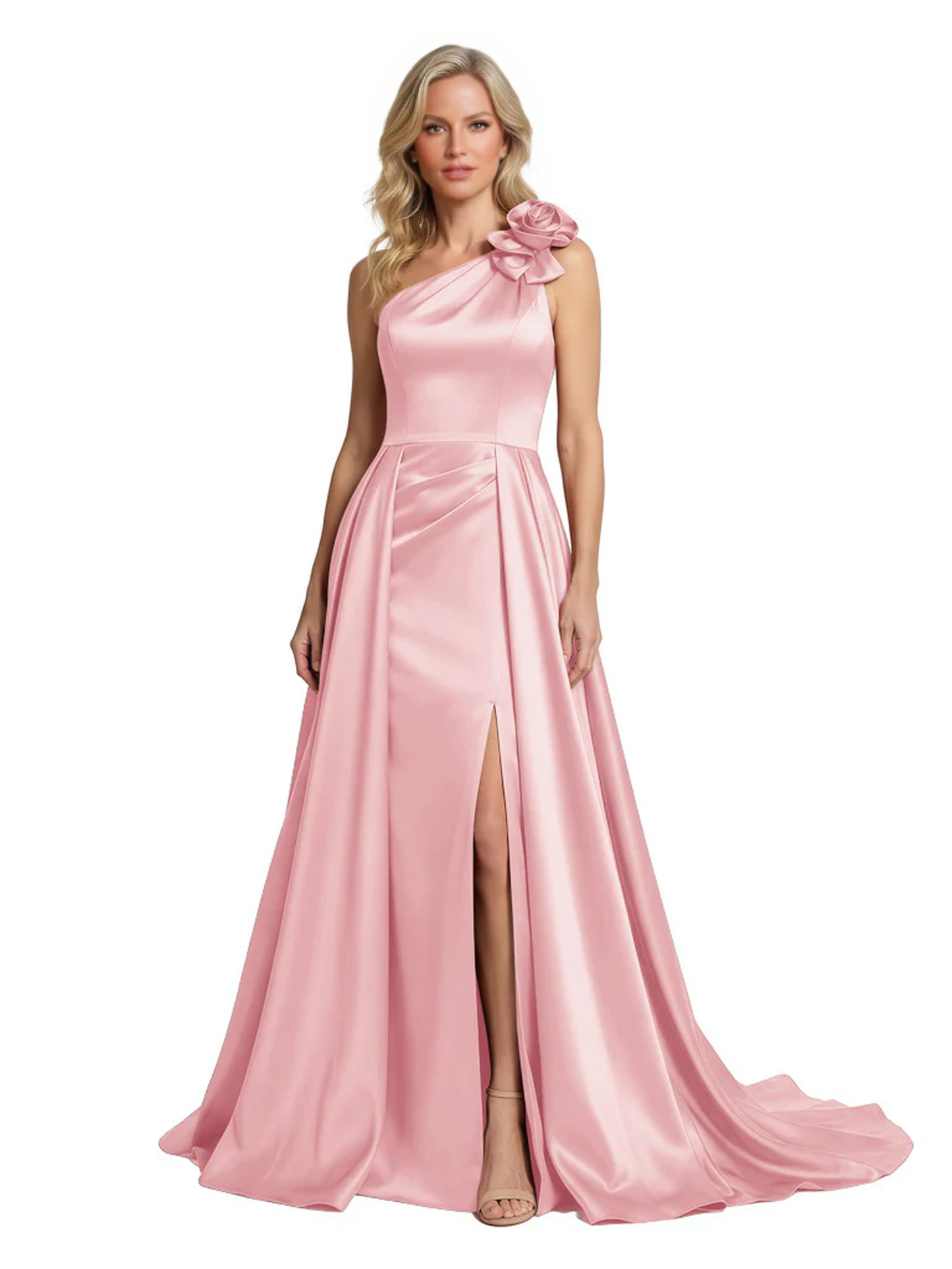 One Shoulder Sleeveless Mother of the Brides Dresses Floor Length Slit With Train