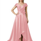 Off Shoulder Mother of the Bride Dress High-Low Satin Gown with Portrait Neckline