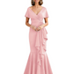 Satin Mother of the Bride Dress with Cascading Ruffles and Mermaid Tail V-Neck
