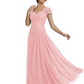Long A-line Chiffon Short Sleeves Mother of the Brides Dresses Lace Wedding