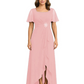 Formal High-Low Mother of the Bride Gown Sleeved Chiffon Maxi Dress Ruched Waist