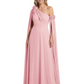 One Shoulder Mother of the Bride Dress Asymmetrical Cape Sleeve Gown with Floral