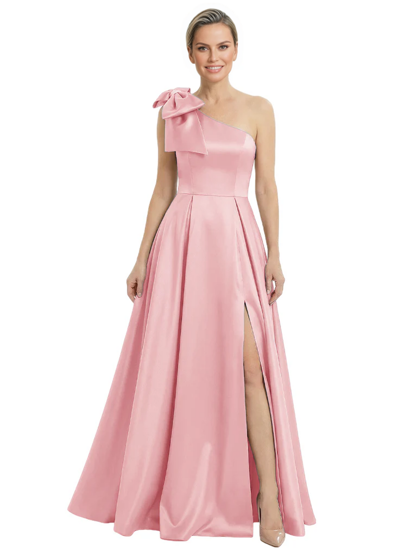 Luxury Bow Black Formal Dress One-Shoulder A-Line Gowns with Sexy Side Slit 2026