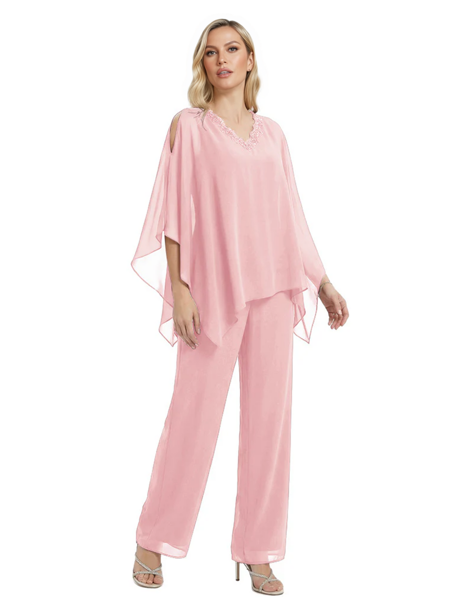 V-Neck Chiffon Mother of the Brides Dresses Plus Size Jacket Suits Wedding