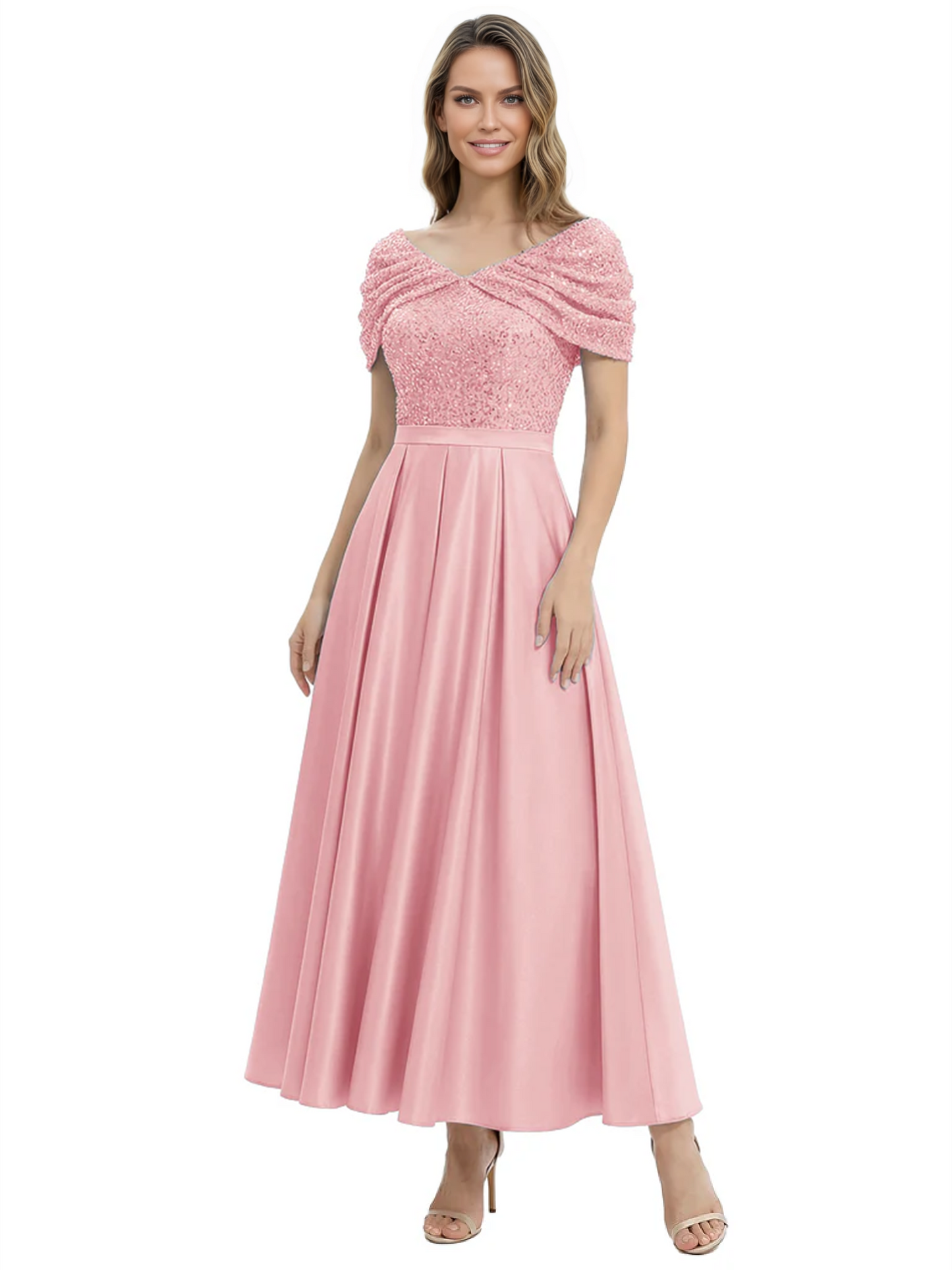 Luxury Formal Dress Sparkling Sequin Top Mother of Bride Dress Silk Satin A-Line Gowns