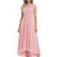 Elegant Evening Gown Trending 2026 Styles with Cap Sleeves High-Low Skirt