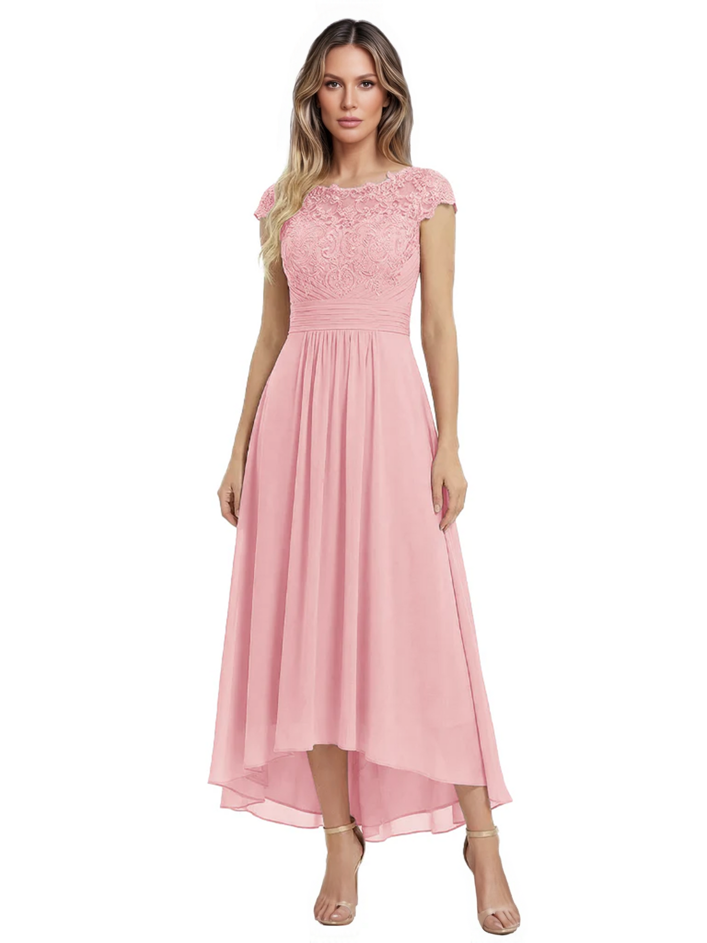 Elegant Evening Gown Trending 2026 Styles with Cap Sleeves High-Low Skirt