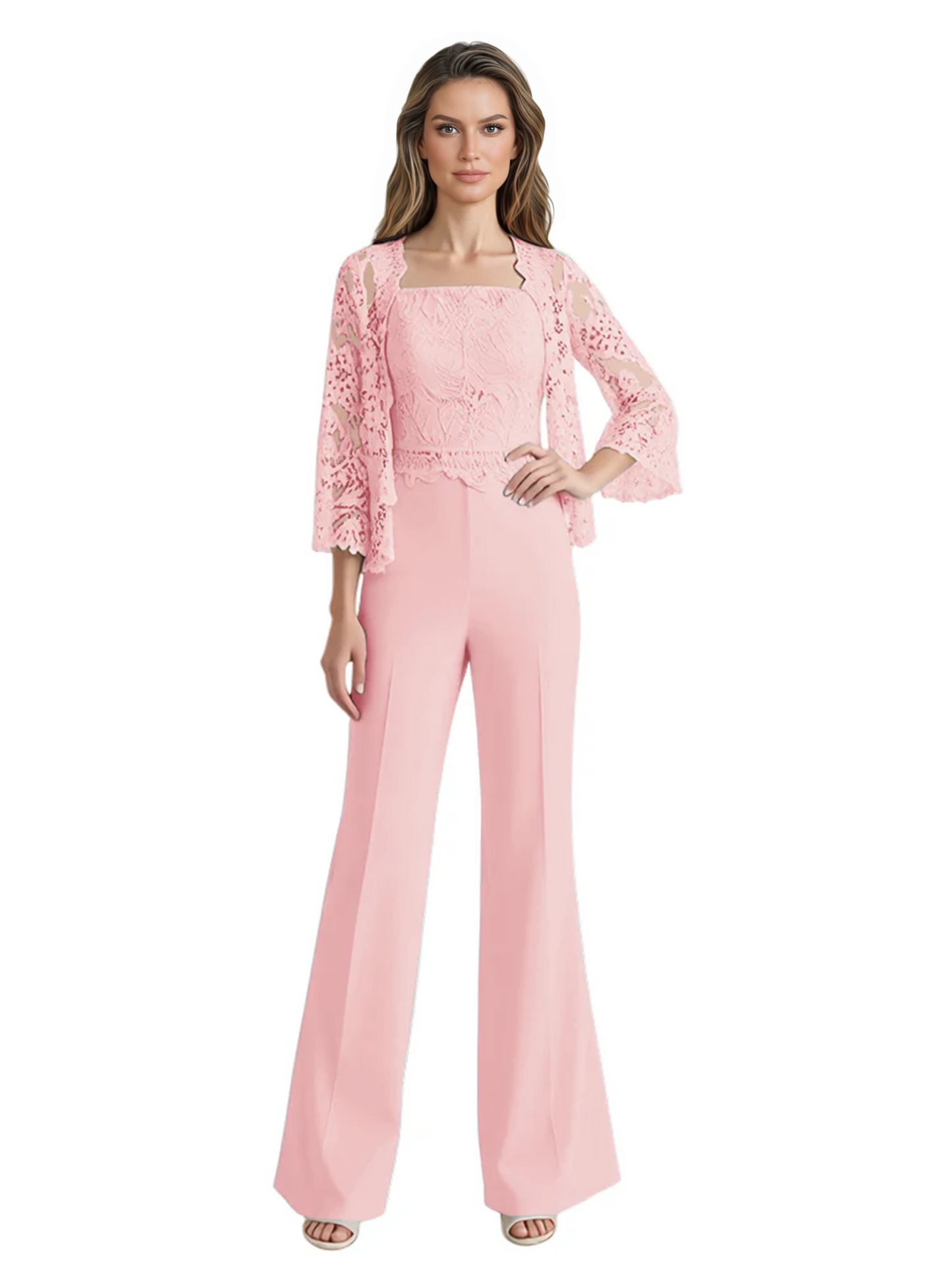 Mother of the Bride Jumpsuit with Lace Jacket 3/4 Sleeve Formal Pant Suit