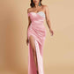 Sexy Soft Satin Mermaid One Shoulder Side Slit Floor-Length Mermaid Bridesmaid Dresses