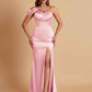 Elegant Soft Satin Sweetheart One Shoulder Side-Slit Mermaid Bridesmaid Dresses