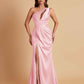 Sexy One Shoulder Soft Satin Side Slit Floor-Length Mermaid Bridesmaid Dresses