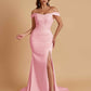 Elegant Soft Satin Mermaid Off Shoulder Side Slit Floor-Length Mermaid Bridesmaid Dresses