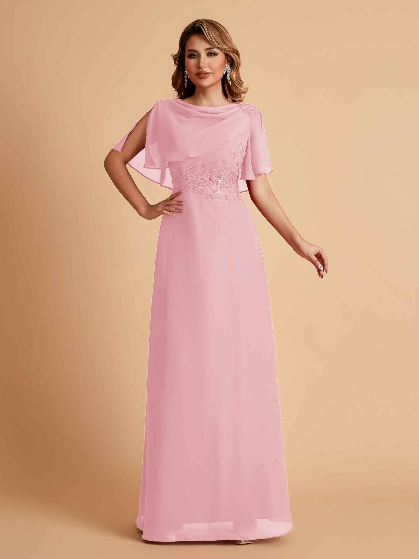 Elegant A-Line Chiffon Half Sleeves Jewel Mother of the Brides Dresses Online
