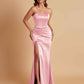 Elegant Soft Satin Strapless Split Side Mermaid Bridesmaid Dresses