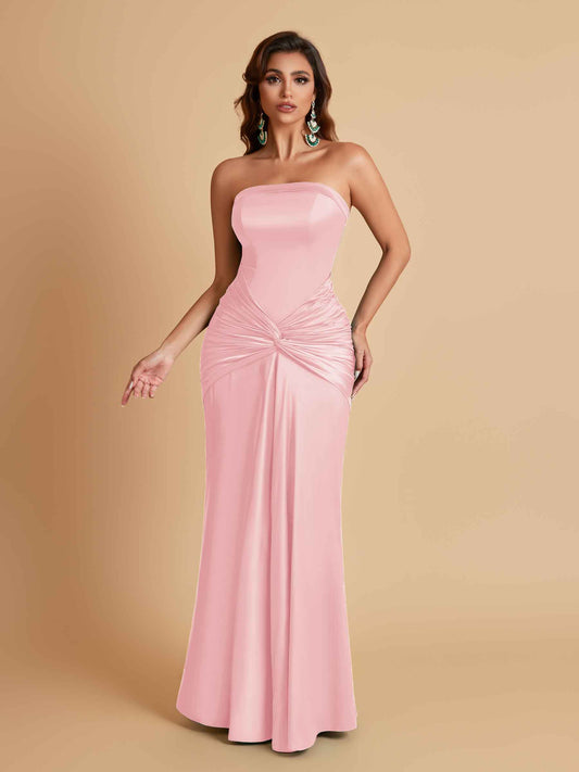 Sexy Soft Satin Mermaid Strapless Floor-Length Mermaid Bridesmaid Dresses