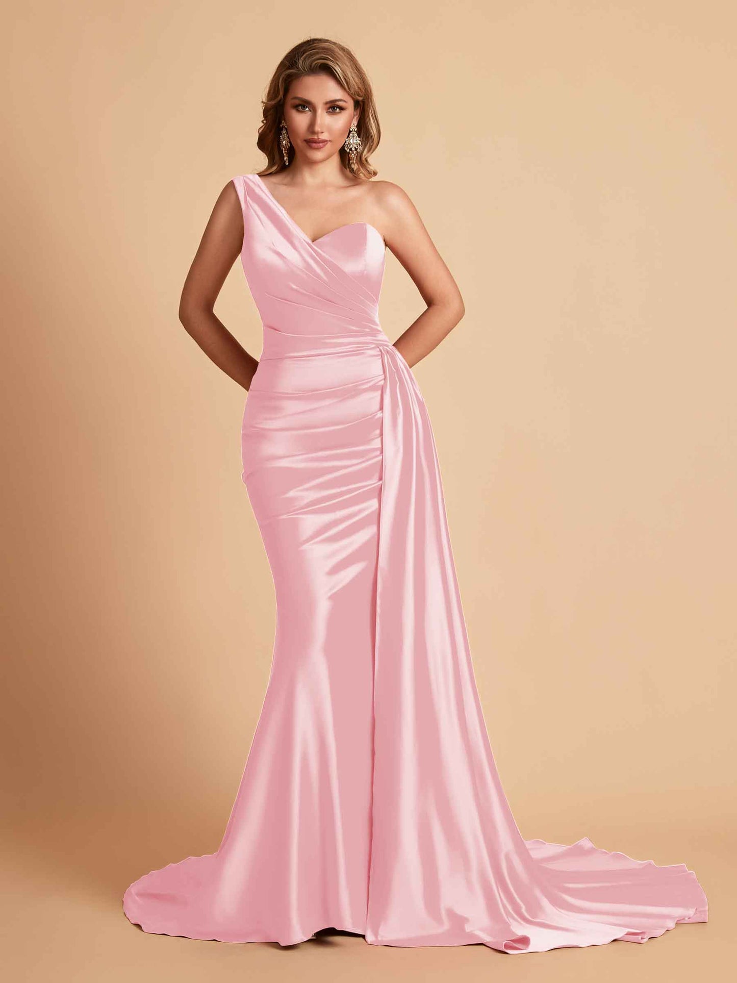 Sexy Satin Mermaid One Shoulder Maxi Long Bridesmaid Dresses Online