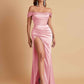 Sexy Off the Shoulder Soft Satin Side Slit Floor-Length Mermaid Bridesmaid Dresses