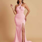 Elegant Soft Satin Mermaid Halter Side Slit Floor-Length Bridesmaid Dresses Online