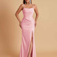 Gorgeous Spaghetti Straps Soft Satin Side Slit Floor-Length Mermaid Bridesmaid Dresses