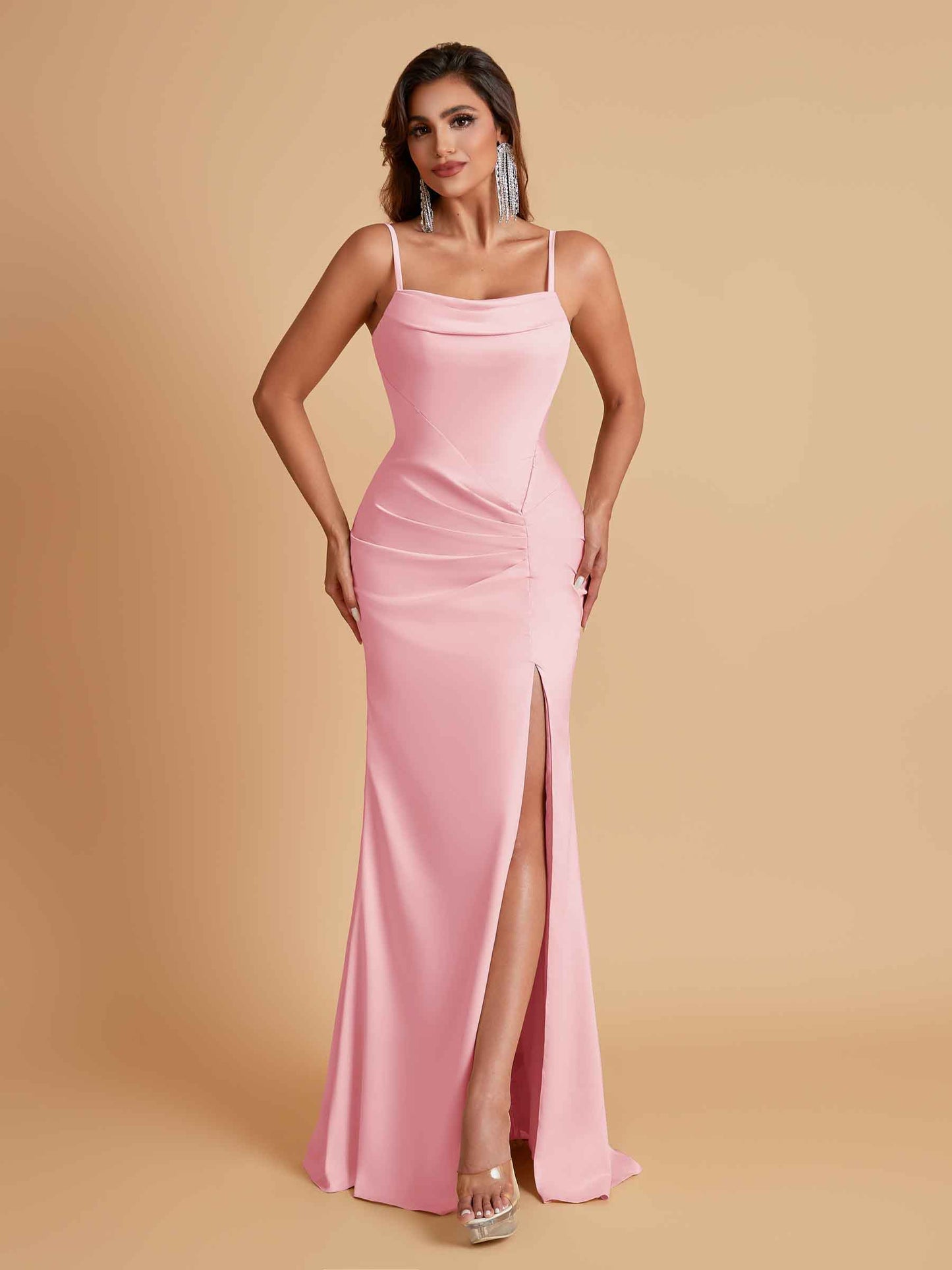 Gorgeous Spaghetti Straps Soft Satin Side Slit Floor-Length Mermaid Bridesmaid Dresses