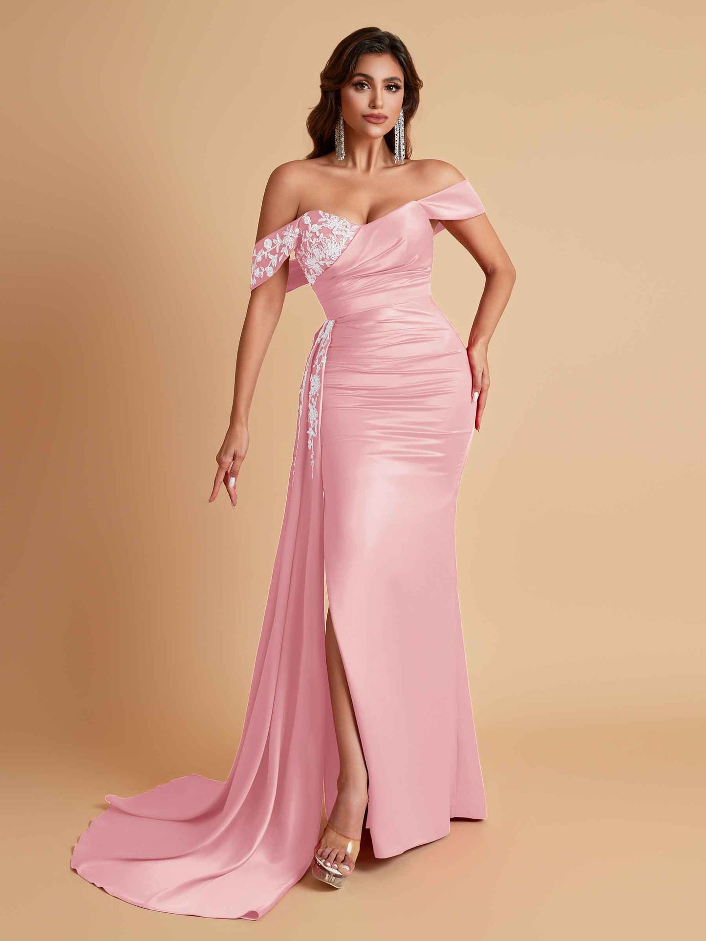 Elegant Soft Satin Mermaid Off Shoulder Floor-Length Mermaid Bridesmaid Dresses