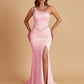 Sexy Soft Satin Mermaid One Shoulder Side Slit Beading Floor-Length Bridesmaid Dresses Online