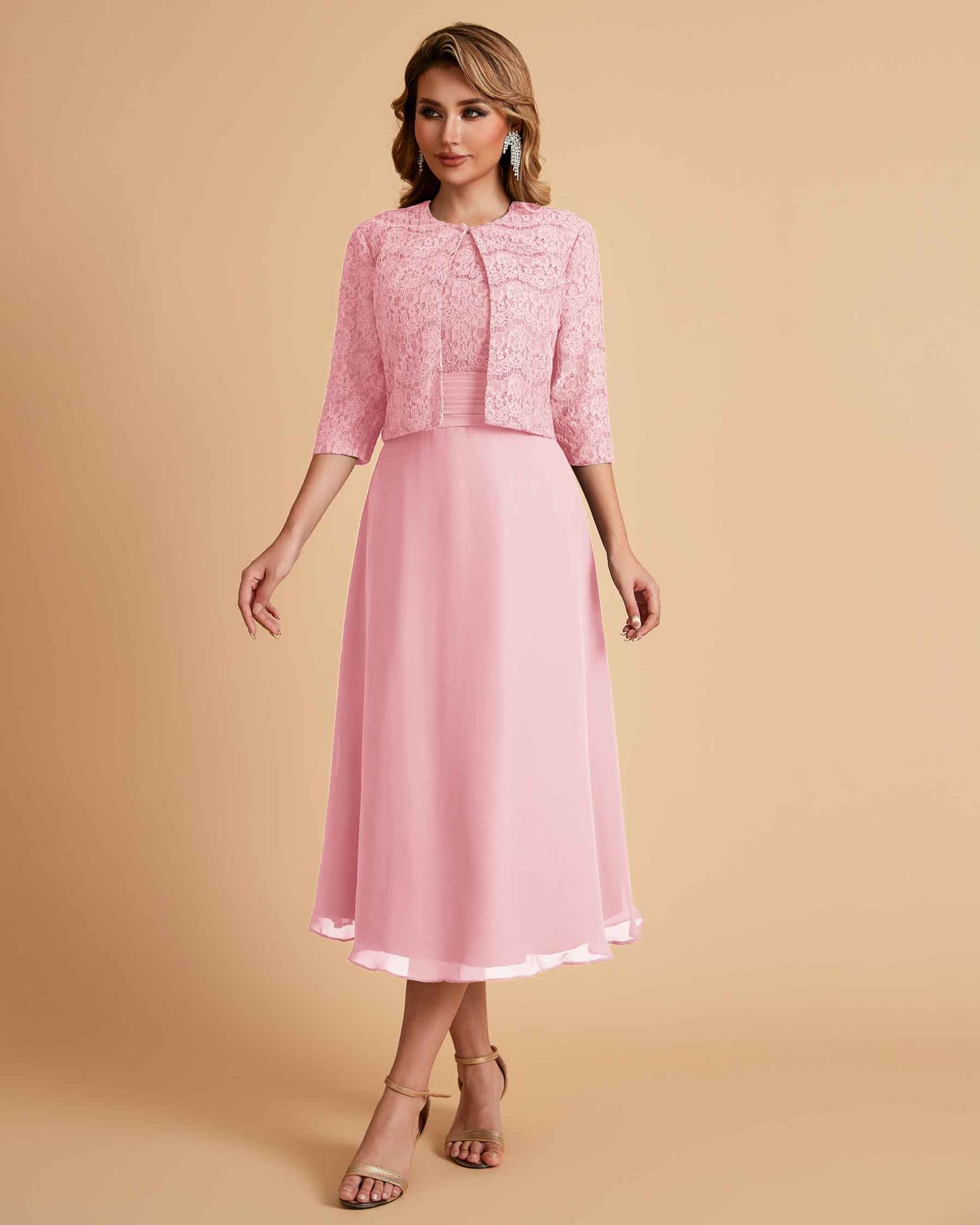 Elegant A-line Bateau Sleeveless Tea Length Mother of the Brides Dresses Online