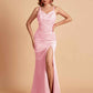 Sexy Satin V-neck Side Slit Mermaid Floor Length Bridesmaid Dresses