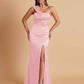 Elegant Soft Satin One Shoulder Strapless Side-Slit Mermaid Bridesmaid Dresses