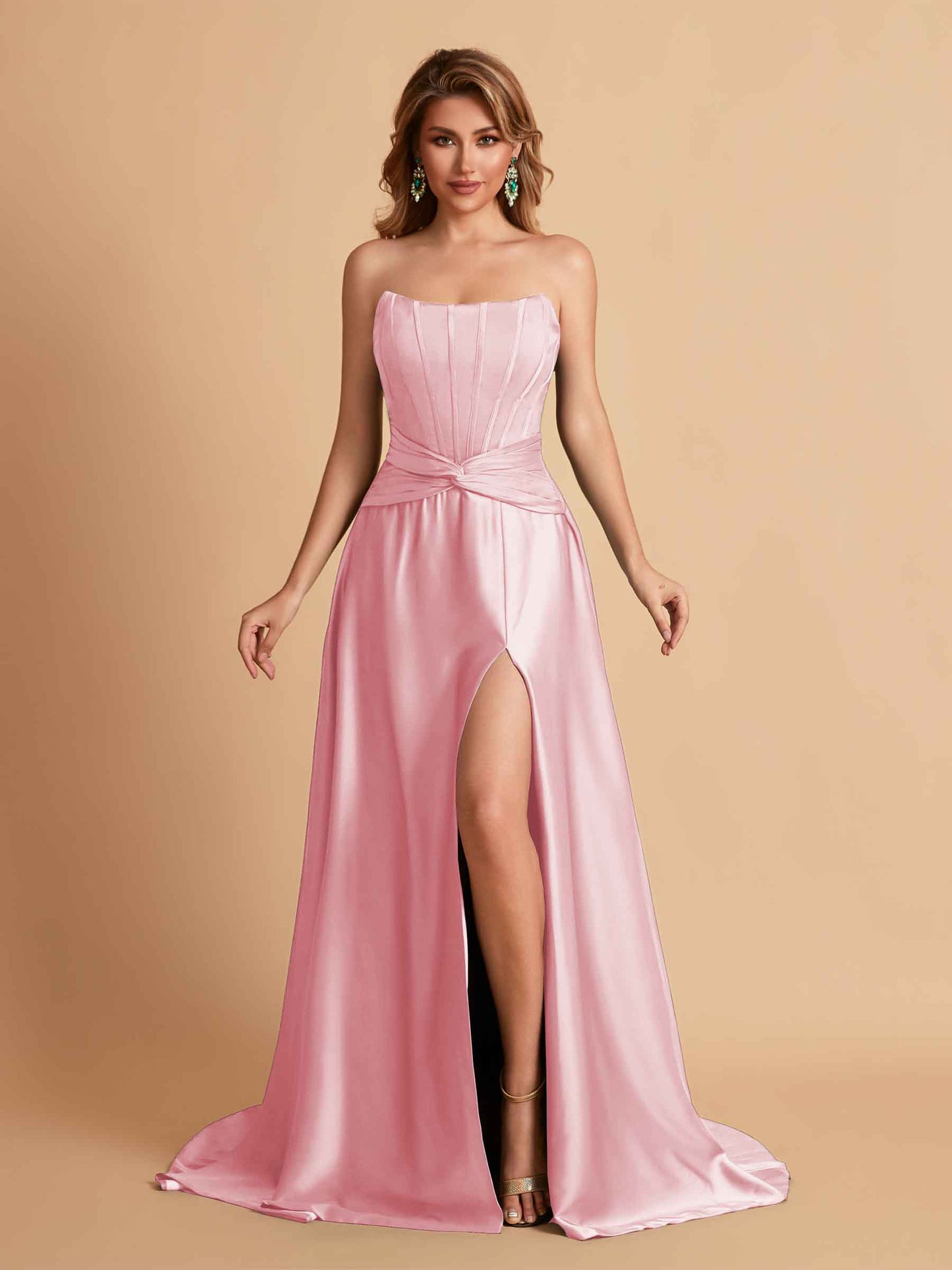 Elegant Satin Sweetheart A-Line Side Slit Floor Length Bridesmaid Dresses