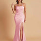 Sexy Soft Satin Mermaid Spaghetti Straps Side Slit Floor-Length Bridesmaid Dresses