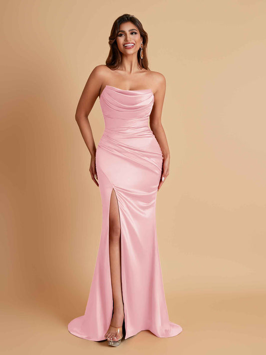 Sexy Soft Satin Mermaid Side Slit Floor-Length Mermaid Bridesmaid Dresses
