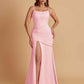 Sexy Soft Satin Mermaid Spaghetti Straps Side Slit Floor-Length Bridesmaid Dresses