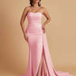 Simple Soft Satin Mermaid Strapless Floor-Length Mermaid Bridesmaid Dresses