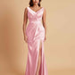 Elegant V Neck Soft Satin Side Slit Floor-Length Mermaid Bridesmaid Dresses