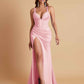 Stunning V Neck Soft Satin Side Slit Floor-Length Mermaid Bridesmaid Dresses