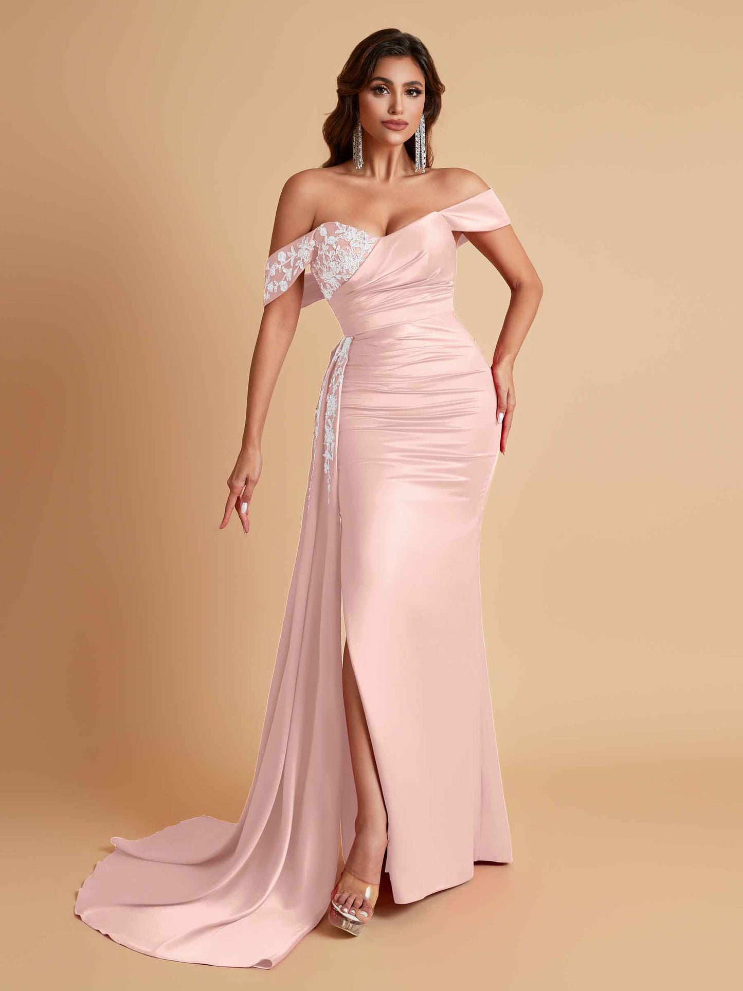 Elegant Soft Satin Mermaid Off Shoulder Floor-Length Mermaid Bridesmaid Dresses