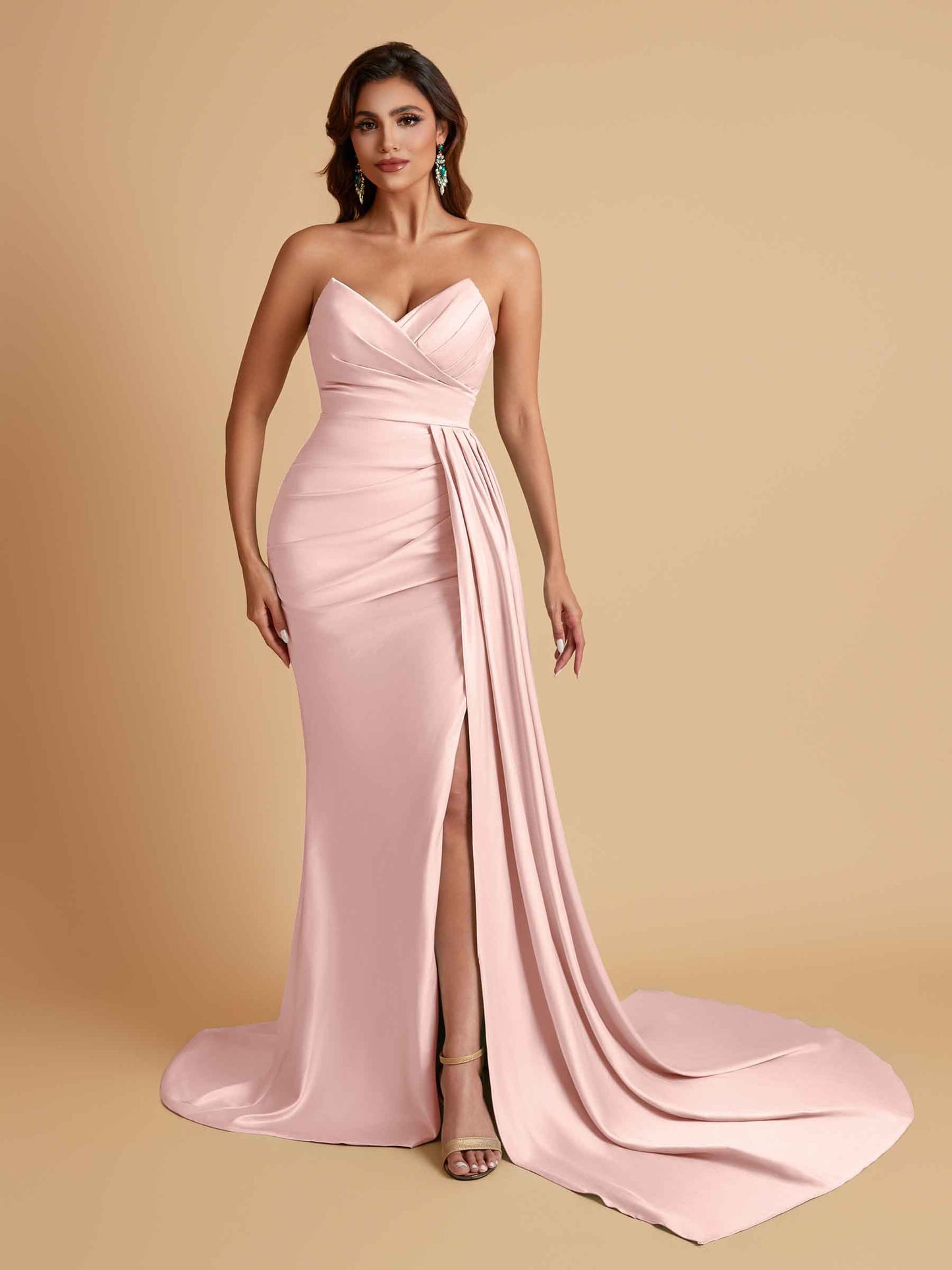 Sexy Soft Satin Mermaid V-neck Floor-Length Mermaid Bridesmaid Dresses