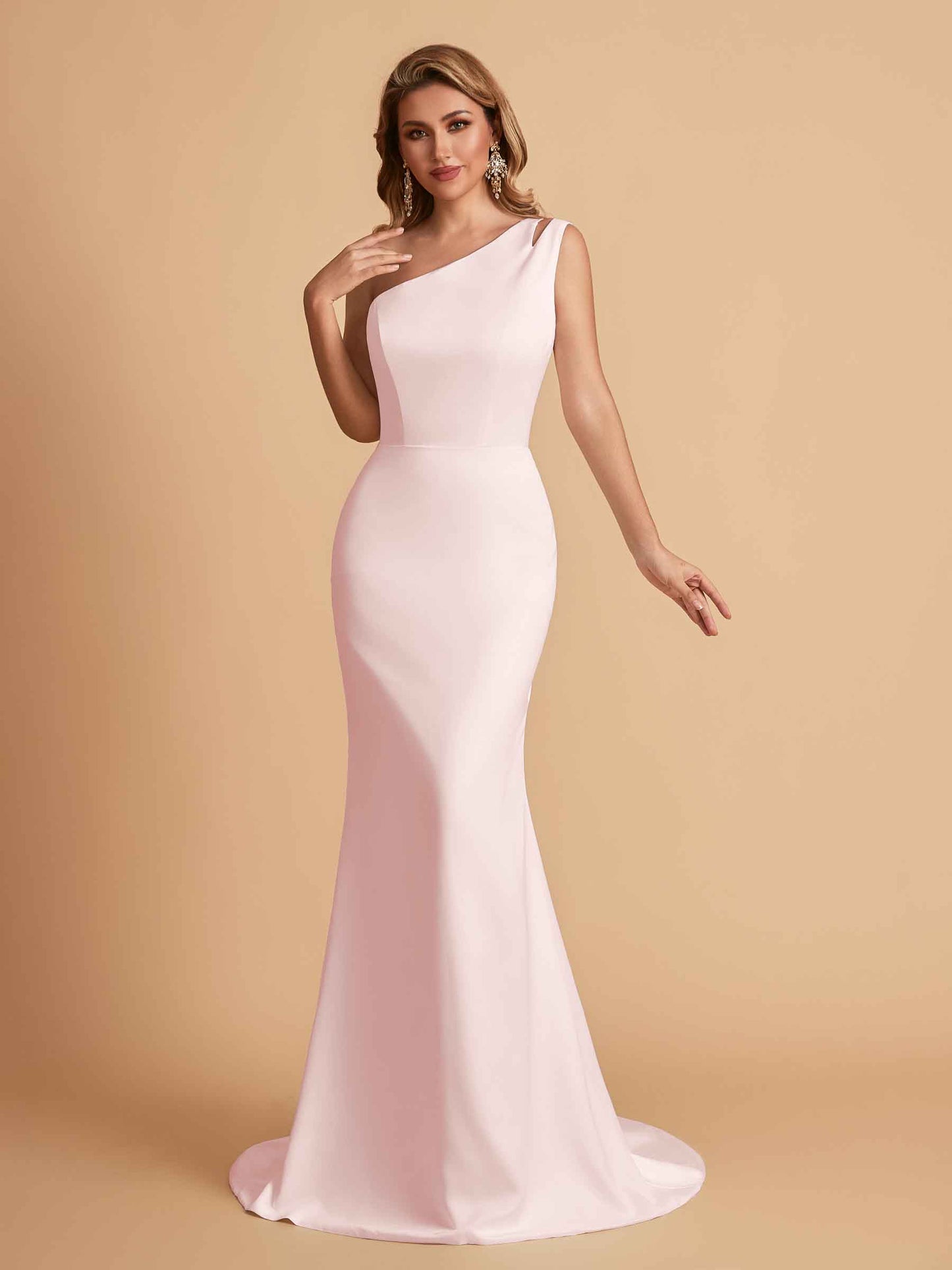 Elegant Satin One Shoulder Mermaid Side Slit Floor Length Bridesmaid Dresses