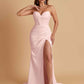 Elegant Soft Satin Mermaid V-neck Side Slit Floor-Length Bridesmaid Dresses Online
