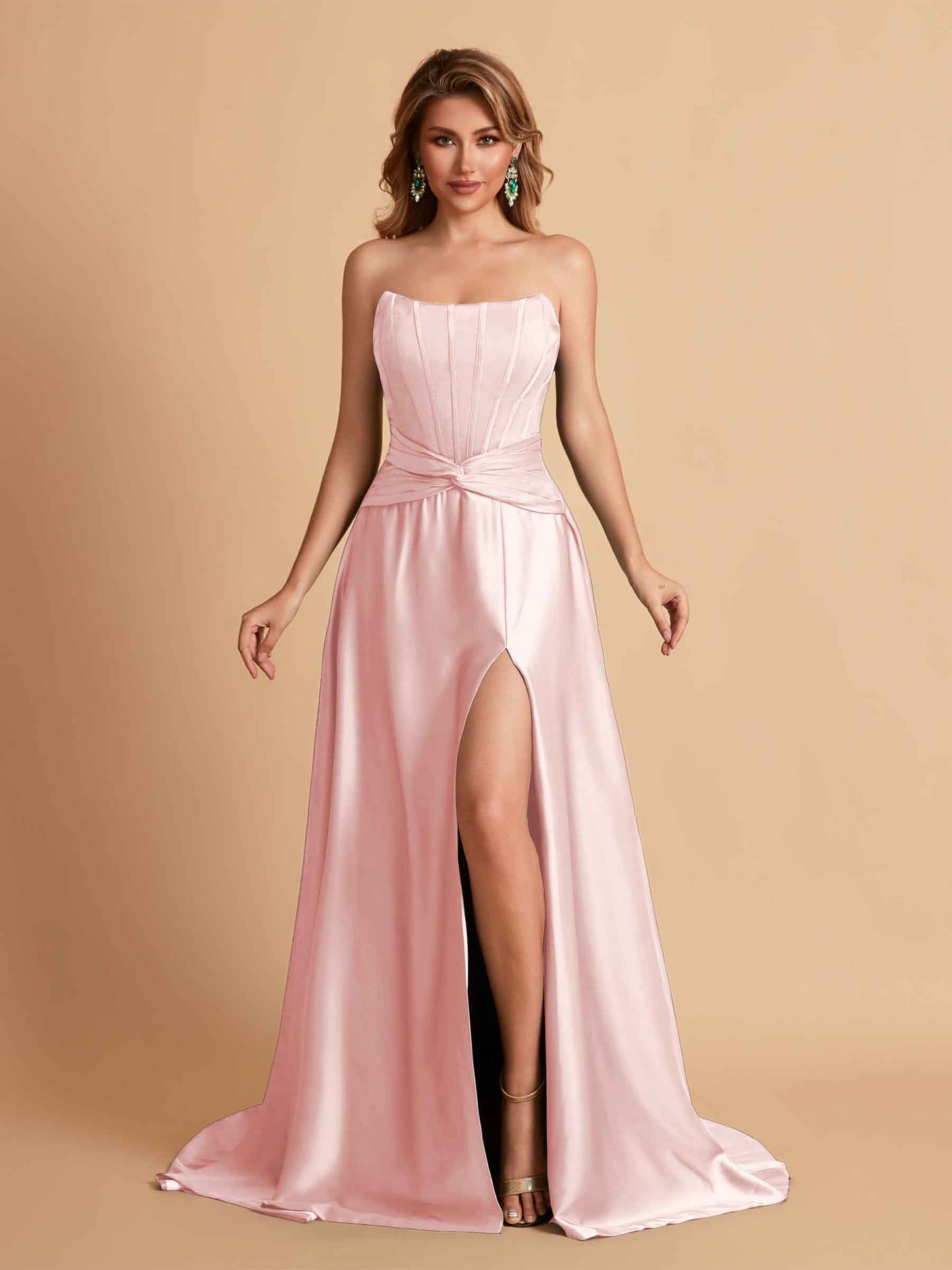 Elegant Satin Sweetheart A-Line Side Slit Floor Length Bridesmaid Dresses