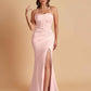 Sexy Soft Satin Mermaid Spaghetti Straps Side Slit Floor-Length Bridesmaid Dresses