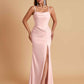 Gorgeous Spaghetti Straps Soft Satin Side Slit Floor-Length Mermaid Bridesmaid Dresses
