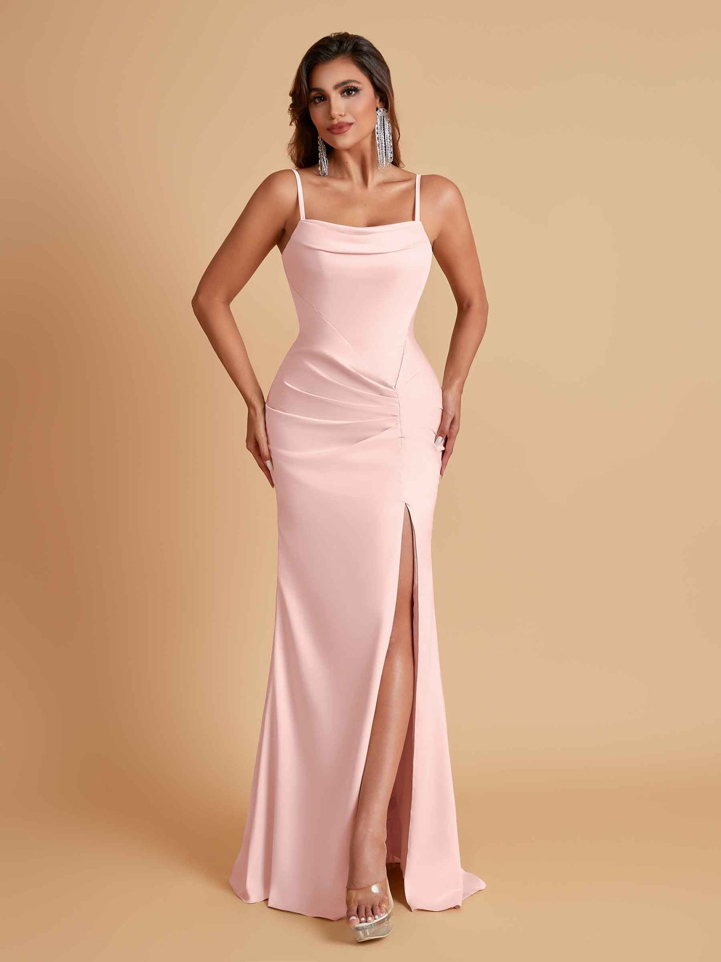 Gorgeous Spaghetti Straps Soft Satin Side Slit Floor-Length Mermaid Bridesmaid Dresses