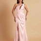 Sexy One Shoulder Soft Satin Side Slit Floor-Length Mermaid Bridesmaid Dresses