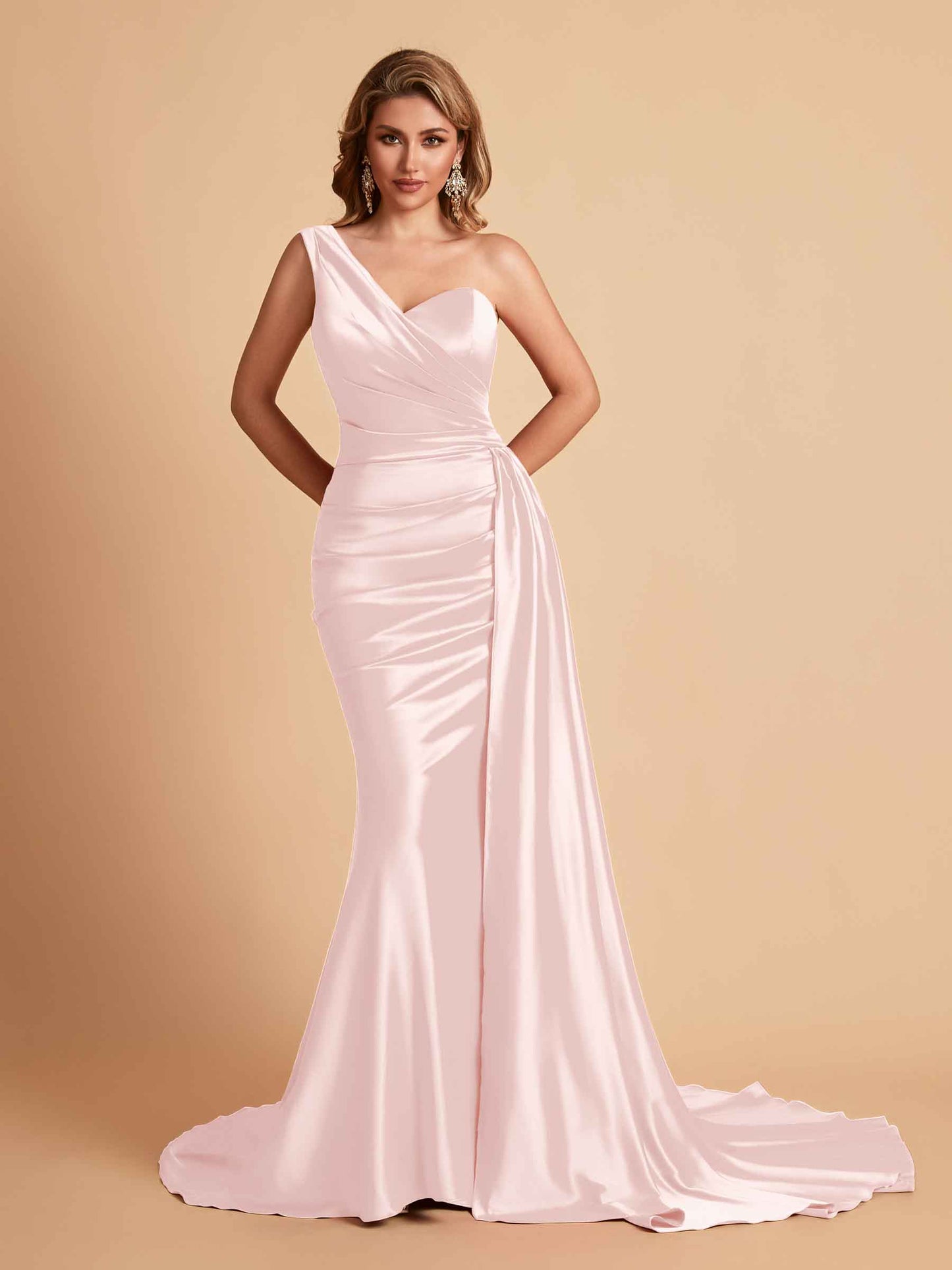 Sexy Satin Mermaid One Shoulder Maxi Long Bridesmaid Dresses Online
