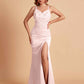 Sexy Satin V-neck Side Slit Mermaid Floor Length Bridesmaid Dresses