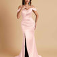 Sexy Soft Satin Mermaid Off Shoulder Side Slit Floor-Length Mermaid Bridesmaid Dresses