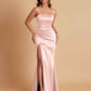 Elegant Soft Satin Strapless Split Side Mermaid Bridesmaid Dresses
