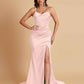 Sexy Spaghetti Straps V Neck Soft Satin Side Slit Floor-Length Mermaid Bridesmaid Dresses